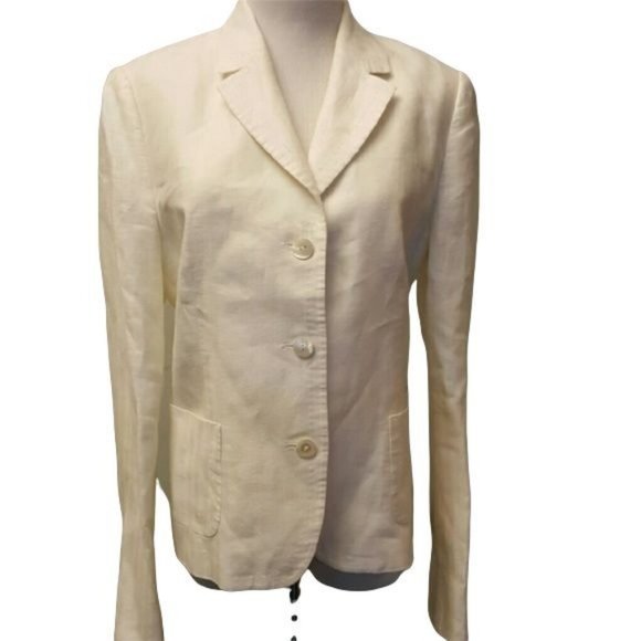 Faconnable 100% cream linen blazer 3 button closure women's size 10 (253) - Picture 2 of 13